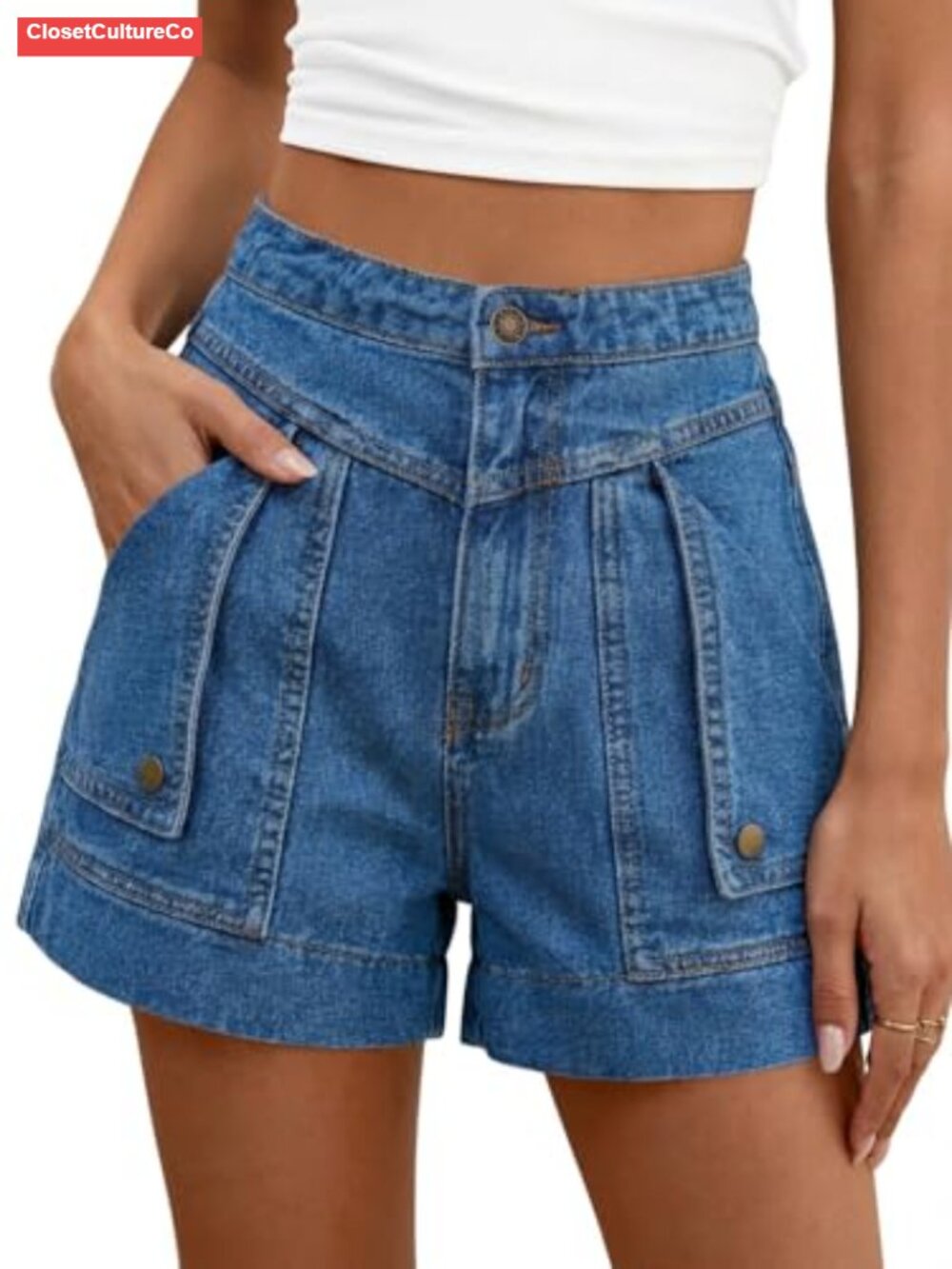 High Waisted Baggy Cargo Denim Jean Shorts Wide Leg Summer Jorts